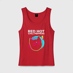 Майка женская хлопок Red Hot Chili Peppers rock star cat, цвет: красный