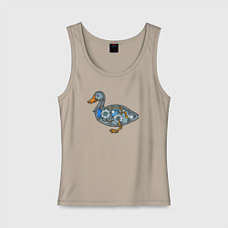 Майка женская хлопок Механическая утка из стимпанка, цвет: миндальный