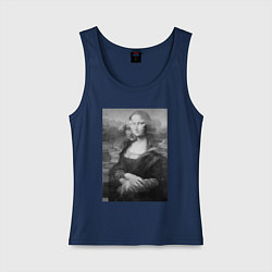 Майка женская хлопок Черная-белая Мона Лиза с глюками, цвет: тёмно-синий