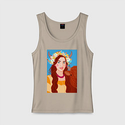 Женская майка Девушка в цветочной короной из полевых цветов