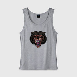 Майка женская хлопок Злобный бурый медведь, цвет: меланж