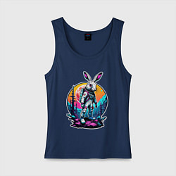 Женская майка Неоновый заяц астронавт в космосе