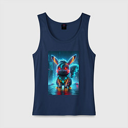 Майка женская хлопок Cyber Pikachu in the neon metropolis - ai art, цвет: тёмно-синий