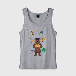 Женская майка Медведь с балалайкой в ушанке и матрёшка