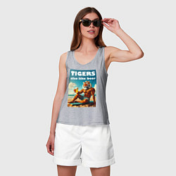 Майка женская хлопок Тигры тоже любят пиво - нейроарт, цвет: меланж — фото 2