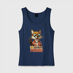 Майка женская хлопок Лисёнок в очках - little fox - мой дикий друг, цвет: тёмно-синий