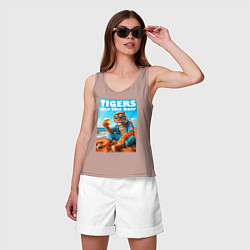 Майка женская хлопок Tigers also like beer - ai art fantasy, цвет: пыльно-розовый — фото 2