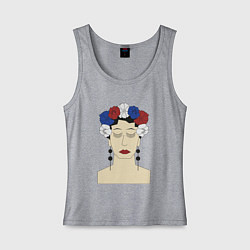 Майка женская хлопок Женский портрет: девушка в венке триколор, цвет: меланж