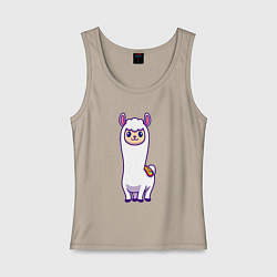 Майка женская хлопок Дружелюбная лама, цвет: миндальный