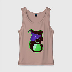 Майка женская хлопок Девушка ведьма и котел с зельем, цвет: пыльно-розовый