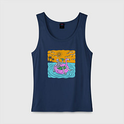 Майка женская хлопок Скелет чилит в море, цвет: тёмно-синий