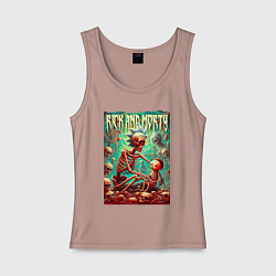 Майка женская хлопок Rick and Morty in the hell, цвет: пыльно-розовый