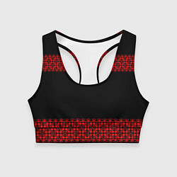 Топик спортивный женский Славянский орнамент (на чёрном), цвет: 3D-принт