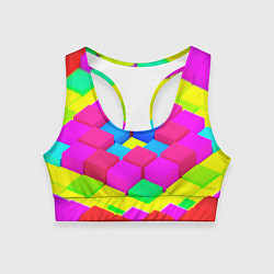 Топик спортивный женский ЦВЕТНЫЕ КУБИКИ, цвет: 3D-принт