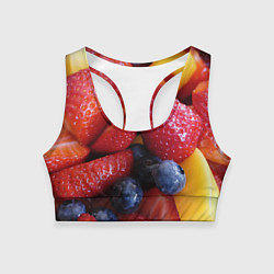 Топик спортивный женский Фругтово-ягодное изобилие, цвет: 3D-принт