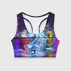 Топик спортивный женский Плывущий неоновый тигр, цвет: 3D-принт