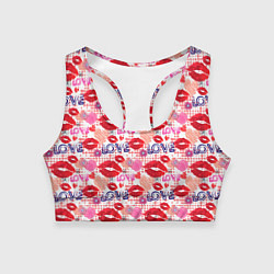 Топик спортивный женский LOVE поцелуи, цвет: 3D-принт