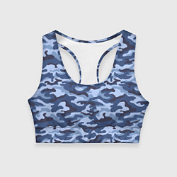 Топик спортивный женский Синий Камуфляж Camouflage, цвет: 3D-принт