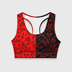 Топик спортивный женский Черно-Красные сердца с крылышками, цвет: 3D-принт