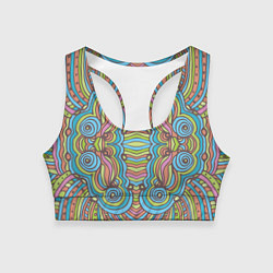 Топик спортивный женский Абстрактный разноцветный узор Линии, волны, полосы, цвет: 3D-принт