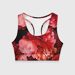 Топик спортивный женский Цветы Красные Пионы, цвет: 3D-принт