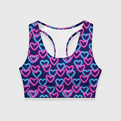 Топик спортивный женский Неоновые сердца, паттерн, цвет: 3D-принт