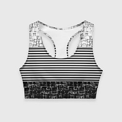 Женский спортивный топ Черно-белый комбинированный абстрактный с полосаты