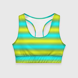 Топик спортивный женский Бирюзово-желтые неоновые полосы, цвет: 3D-принт
