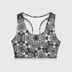 Топик спортивный женский Черно-белый геометрический мозаичный узор, цвет: 3D-принт