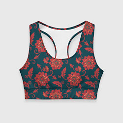 Топик спортивный женский Red flowers texture, цвет: 3D-принт
