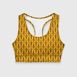 Топик спортивный женский Черно-желтый современный узор Листья, цвет: 3D-принт