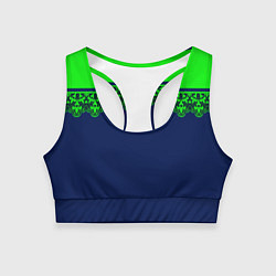 Женский спортивный топ Green Lace Зеленое кружево на темном синем фоне