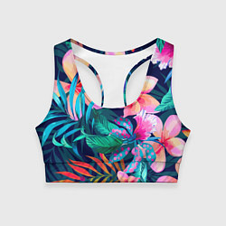 Топик спортивный женский Яркие тропические цветы Лето, цвет: 3D-принт