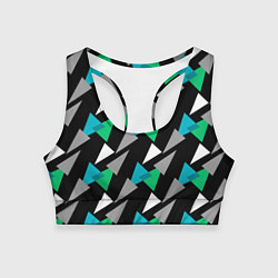 Топик спортивный женский Разноцветные треугольники на черном фоне, цвет: 3D-принт