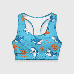 Топик спортивный женский Прикольные акулята - паттерн, цвет: 3D-принт