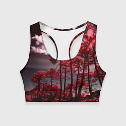 Топик спортивный женский Абстрактные красные деревья и облака, цвет: 3D-принт