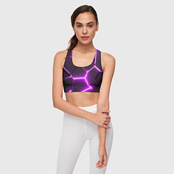 Топик спортивный женский Фиолетовые неоновые геометрические плиты, цвет: 3D-принт — фото 2
