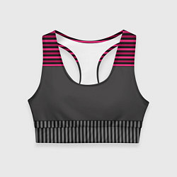 Топик спортивный женский Комбинированный серый с красным полосатый узор, цвет: 3D-принт