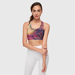 Топик спортивный женский Множество красок - Розовый, красный, жёлтый, цвет: 3D-принт — фото 2