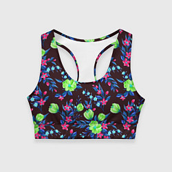 Топик спортивный женский Неоновые цветы - паттерн, цвет: 3D-принт