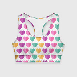 Топик спортивный женский Яркие сердечки, цвет: 3D-принт