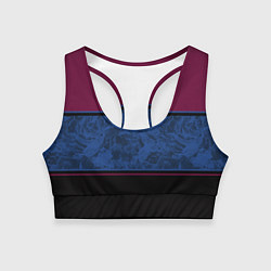 Топик спортивный женский Бордовый, синий мраморный и черный полосы, цвет: 3D-принт