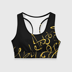Топик спортивный женский Золотая каллиграфия на черном фоне, цвет: 3D-принт