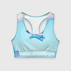 Топик спортивный женский Синий единорог в прыжке, цвет: 3D-принт