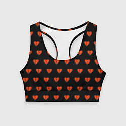 Топик спортивный женский Разбитые сердца на черном фоне, цвет: 3D-принт
