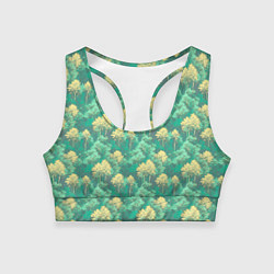 Топик спортивный женский Камуфляж деревья двуцветный, цвет: 3D-принт