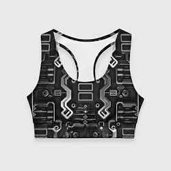Топик спортивный женский Нейроарт киберпанк ЧБ, цвет: 3D-принт