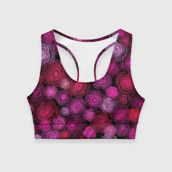 Топик спортивный женский Неоновые розы на черном фоне, цвет: 3D-принт