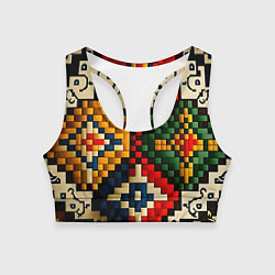 Топик спортивный женский Русский узор крестиком, цвет: 3D-принт