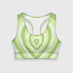 Топик спортивный женский Зеленые сердца - индикид паттерн, цвет: 3D-принт